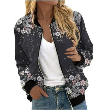Herrnalise Jackets For Women Casual Print Patchwork OuterwearCardigan Jacket Zippered Jacket Long Sleeved Casual Jacket Shackets For Women 2024 fall White,XL