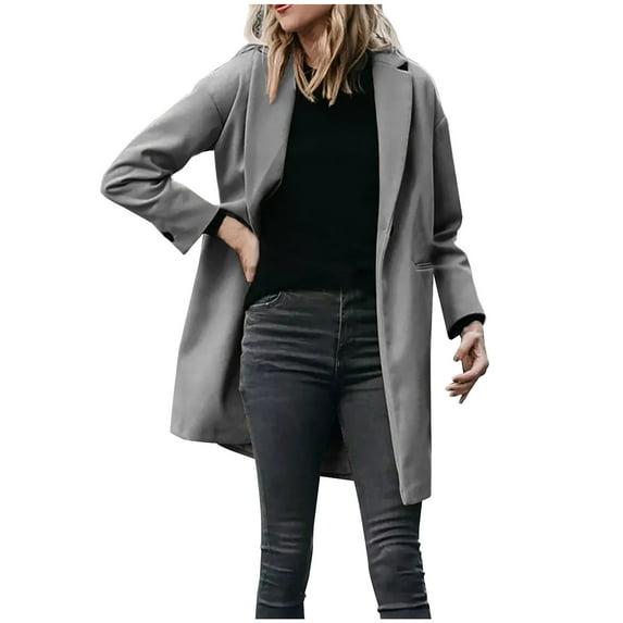 Herrnalise Jackets For Women Casual Turndown Neck Winter Qutwear Pocket Gradient Solid Hoodless Regular Long Sleeve Shackets For Women 2024 fall Gray,M
