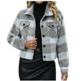 thumbnail image 1 of Herrnalise Jackets For Women Checkered Long Sleeved Lapel Pocket Woolen Loose Coat Top Shackets For Women 2024 fall Gray,XL, 1 of 7