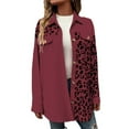 thumbnail image 1 of Herrnalise Jackets For Women Coat Leopard Printed Mid Length Jacket For Woman Shackets For Women 2024 fall Wine,M, 1 of 7