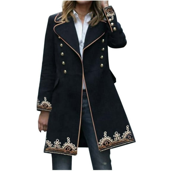 Herrnalise Jackets For Women Fashion Casual Coat Long Printed Sleeve Overcoat Tops Wind Breaker Shackets For Women 2024 fall Black,XXL