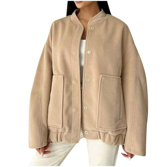 Herrnalise Jackets For Women Fashion Casual Plaid Coat Long Sleeve Overcoat Tops Winter Outwear Shackets For Women 2024 fall Khaki,M