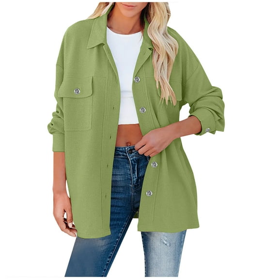 Herrnalise Jackets For Women Fashion Casual Pockets Sleeve Casual Solid Coat Cardigan Blouse Shackets For Women 2024 fall Green,XXL