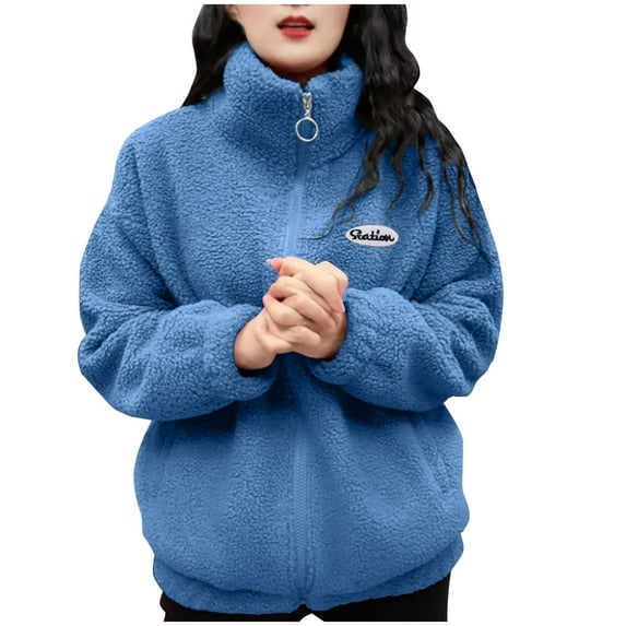 Herrnalise Jackets For Women Fashion Casual Solid Color Long Sleeve Hoodless Casual Outwear & Jackets Blue,XXXL
