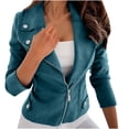 thumbnail image 1 of Herrnalise Jackets For Women Fashion Casual Zipper Turndown Collar Solid Color Long Sleeve Hoodless Casual Jackets Short Outwear Shackets For Women 2024 fall Blue,L, 1 of 8