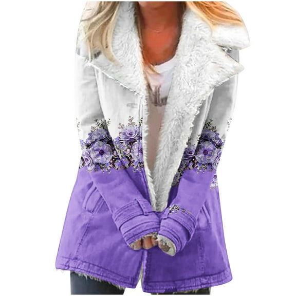 Herrnalise Jackets For Women Fashion Long Sleeve Pocket Plush Button Coat Shackets For Women 2024 fall Purple,XXL