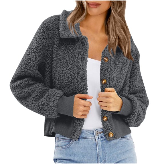 Herrnalise Jackets For Women Fashion Long Sleeve Soild Warm Outwear Short Coats Casual Tops Shackets For Women 2023 fall Gray,XXL