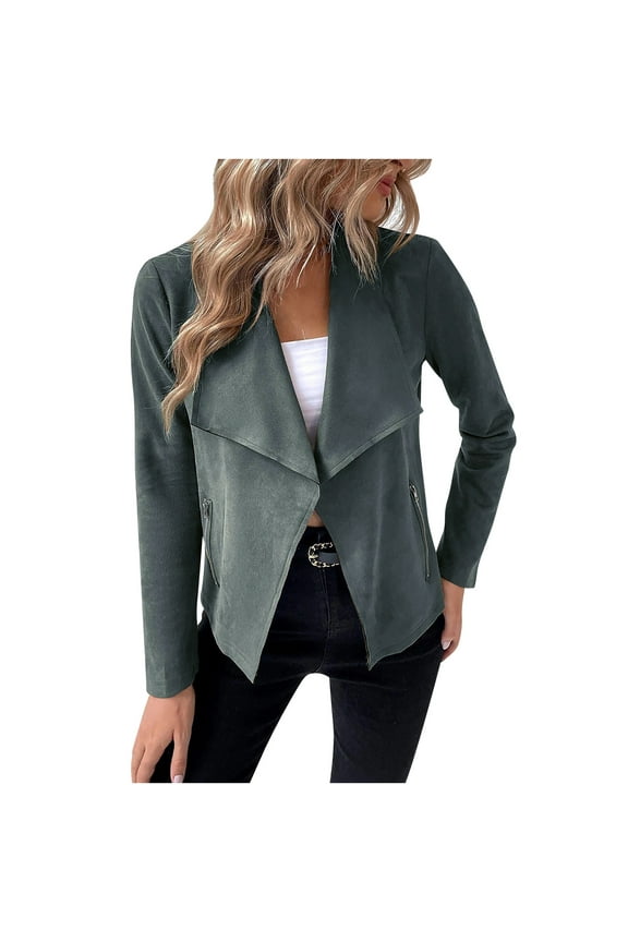Jackets For Women Fashion Long Sleeve Zipper Short Slim Tops Blouse Outwear Cardigan Shackets For Women 2024 fall Army Green,M