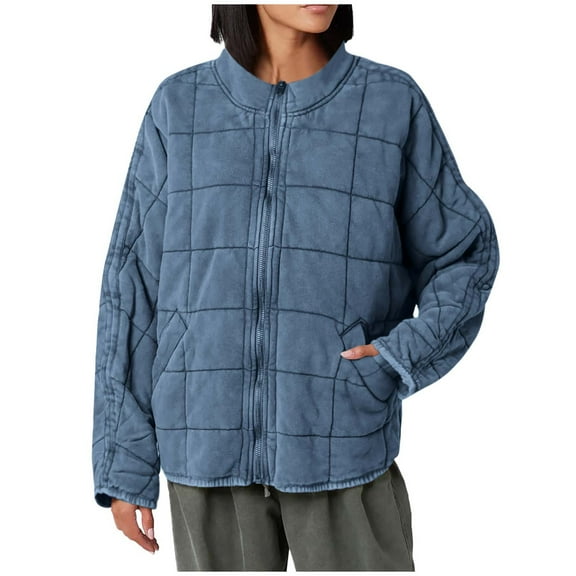 Herrnalise Jackets For Women Fashion Pockets Versatile Long Sleeve Solid Casual Outwear Jackets Zipper Coat Shackets For Women 2024 fall Blue,L