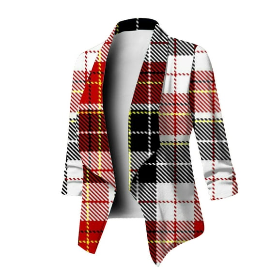 Herrnalise Jackets For Women Fashion Printing Long Sleeve Slim Tops Blouse Suit Outwear Suit Cardigan Shackets For Women 2024 fall Red,XL