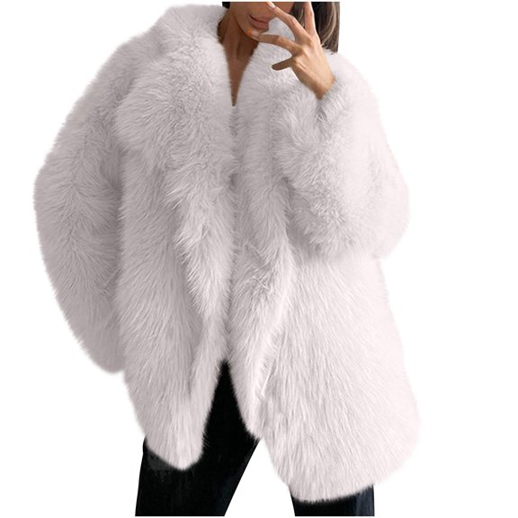 Herrnalise Jackets For Women Fashion Solid Long Sleeve Warm Coat Faux Tops White,M
