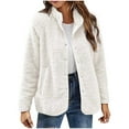 thumbnail image 1 of Herrnalise Jackets For Women Fashion Solid Pocket Color Jacket Plush Long Sleeves Lapel Coat Shackets For Women 2023 fall White,S, 1 of 8