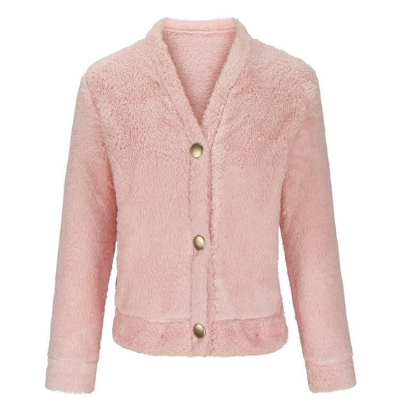 Herrnalise Jackets For Women Fashion Solid Pocket Color Jacket Plush Long Sleeves Lapel Coat Shackets For Women 2024 fall Pink,XL