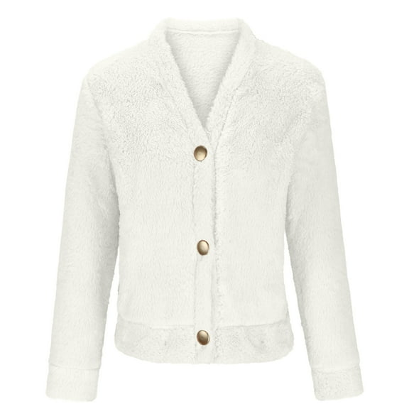 Herrnalise Jackets For Women Fashion Solid Pocket Color Jacket Plush Long Sleeves Lapel Coat Shackets For Women 2024 fall White,M