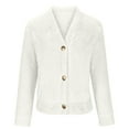 thumbnail image 1 of Herrnalise Jackets For Women Fashion Solid Pocket Color Jacket Plush Long Sleeves Lapel Coat Shackets For Women 2024 fall White,XXXL, 1 of 5