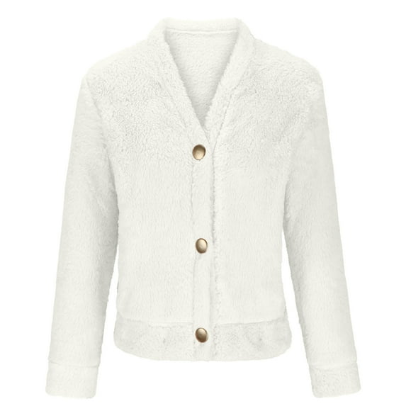 Herrnalise Jackets For Women Fashion Solid Pocket Color Jacket Plush Long Sleeves Lapel Coat Shackets For Women 2024 fall White,XXXL