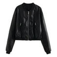 thumbnail image 1 of Herrnalise Jackets For Women Fashion Street Short Standing Neck Motorcycle Jacket Coat Shackets For Women 2024 fall Black,M, 1 of 8