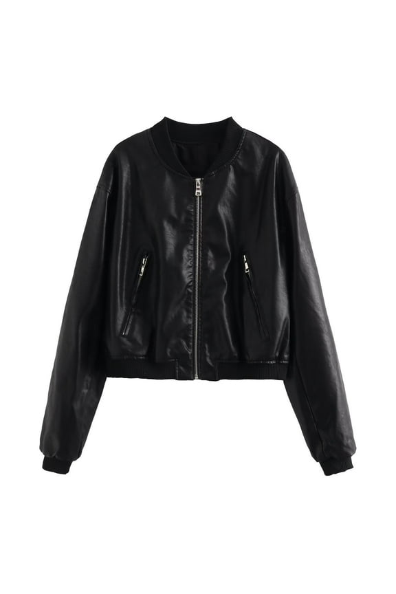 Jackets For Women Fashion Street Short Standing Neck Motorcycle Jacket Coat Shackets For Women 2024 fall Black,S