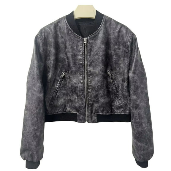 Herrnalise Jackets For Women Fashion Street Short Standing Neck Motorcycle Jacket Coat Shackets For Women 2024 fall Gray,L