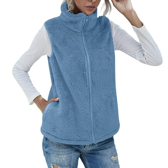 Herrnalise Jackets For Women Fashion Warm Jacket Winter Casual Sleeveless Versatile Top Blue,M