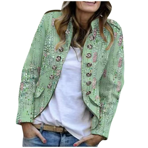 Herrnalise Jackets For Women Fashion Winter Casual Print Button Long Sleeve Tops Jacket Hoodles Coat Shackets For Women 2024 fall Green,L