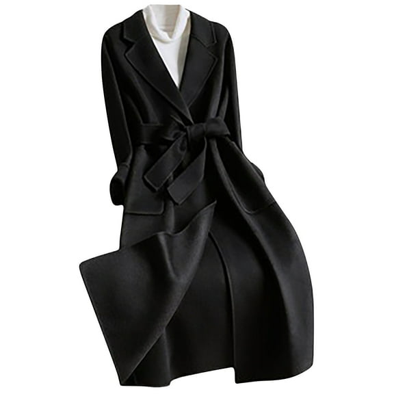 Herrnalise Jackets For Women Fashion Woolen Coat Girl Mid Length Style Woolen Coat Woolen Coat Shackets For Women 2024 fall Black,M