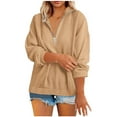 thumbnail image 1 of Herrnalise Jackets For Women Fashion Zipper V-Neck Pullover Casual Tops Khaki,XL, 1 of 7