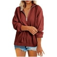 thumbnail image 1 of Herrnalise Jackets For Women Fashion Zipper V-Neck Pullover Casual Tops Red,S, 1 of 7