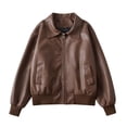 thumbnail image 1 of Herrnalise Jackets For Women Fashionable Street Short Lapel Motorcycle Jacket Jacket Shackets For Women 2024 fall Brown,S, 1 of 8