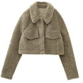 thumbnail image 1 of Herrnalise Jackets For Women Fleece Pocket Decoration Short Jacket Khaki,S, 1 of 5
