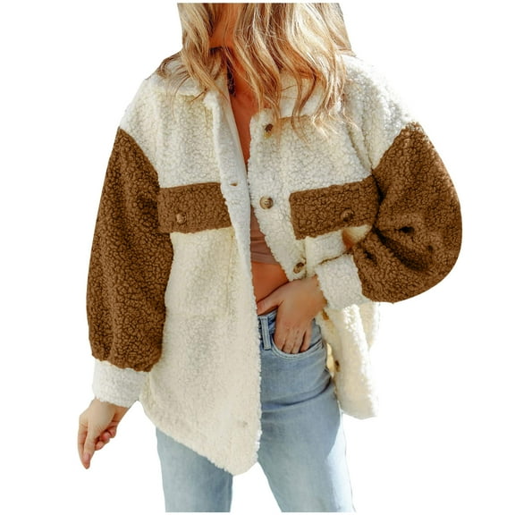 Herrnalise Jackets For Women Jacket Casual Plush With Pocket Warm Comfortable And Warm Jacket Shackets For Women 2024 fall Khaki,XL