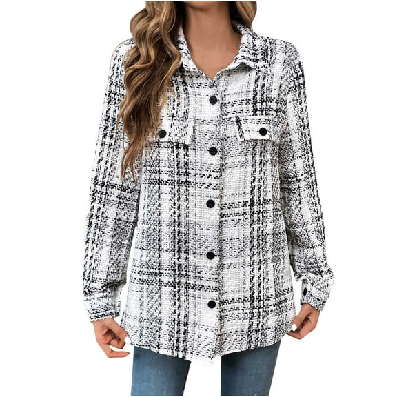 Herrnalise Jackets For Women Long Sleeve Warm Coat Jacket Solid Color Outerwear With Pocket Cardigan Shackets For Women 2024 fall White,L