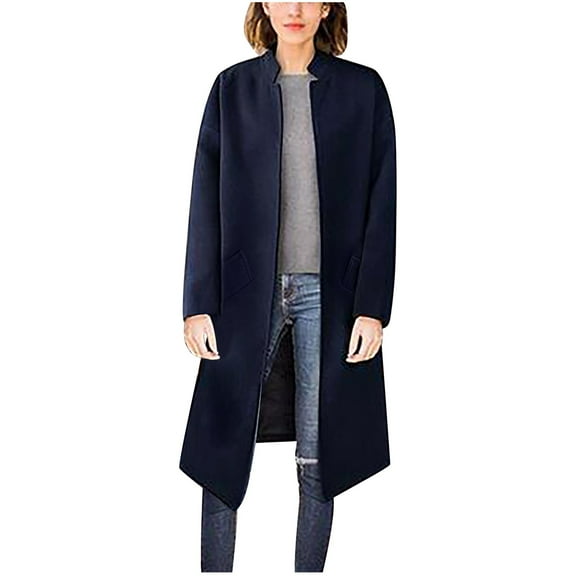 Herrnalise Jackets For Women Long Sleeved Solid Color Large Loose Double Woolen Jacket Cardigan Jacket Shackets For Women 2024 fall Dark Blue,XXXXL