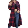 thumbnail image 1 of Herrnalise Jackets For Women New Style Plaid Shirt Loose Long Sleeve Casual Zipper Jacket Coat Shackets For Women 2024 fall Red,XL, 1 of 7