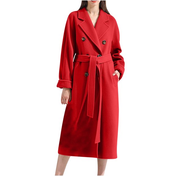 Herrnalise Jackets For Women Solid Color Lapel Pocket Button Long Woolen Coat Jacket Cardigan Jacket Shackets For Women 2024 fall Red,XXXL