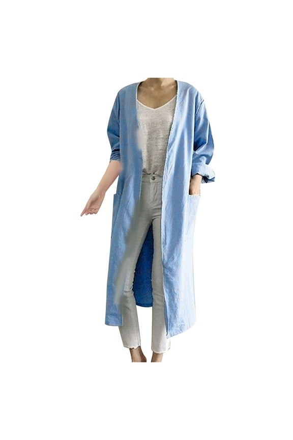 Jackets For Women V-neck Straight Long Sleeved Pocket Windbreaker Cardigan Jacket Shackets For Women 2024 fall Blue,XL