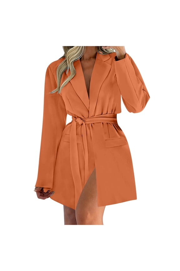 Jackets For Women V-neck Straight Long Sleeved Pocket Windbreaker Cardigan Jacket Shackets For Women 2024 fall Orange,S