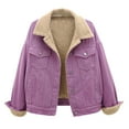 thumbnail image 1 of Herrnalise Jackets For Women Warm And Versatile Spliced Lamb Hair Thickened Plush Denim Jacket Shackets For Women 2024 fall Purple,XL, 1 of 5