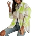 thumbnail image 1 of Herrnalise Jackets For Women Winter Fashion Colorful Plaid Shirt Brushed Fleece Loose Casual Windproof Plaid Coat Green,L, 1 of 5