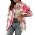 thumbnail image 1 of Herrnalise Jackets For Women Winter Fashion Colorful Plaid Shirt Brushed Fleece Loose Casual Windproof Plaid Coat Pink,S, 1 of 5