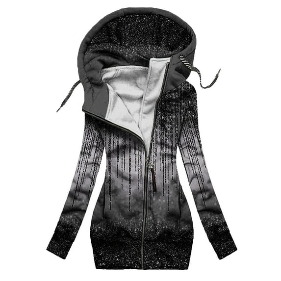 Herrnalise Jackets For Women Winter Fashion Sweater Zipper Printed Hooded Long Sleeve Shackets For Women 2024 fall Black,M