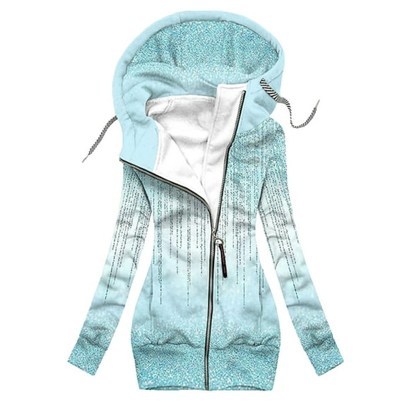 Herrnalise Jackets For Women Winter Fashion Sweater Zipper Printed Hooded Long Sleeve Shackets For Women 2024 fall Light Blue,M