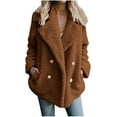 thumbnail image 1 of Herrnalise Jackets For Women Winter Lapel Double Breasted Loose Fitting Lamb Sweater Jacket Brown,L, 1 of 7