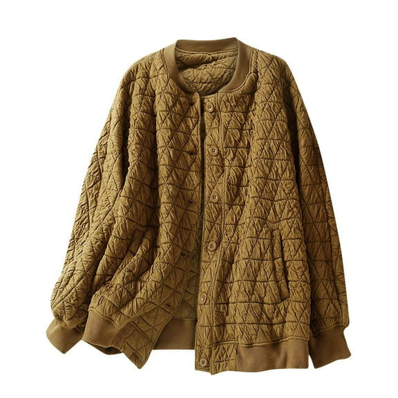 Herrnalise Jackets For Women Winter Long Sleeve Solid Color Retro Loose Thicken Coat Top Shackets For Women 2024 fall Yellow,M