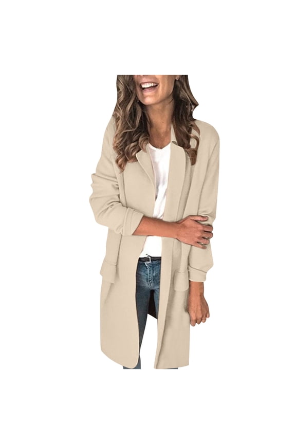 Jackets For Women Winter New Color Long Sleeve False Pocket Leisure Suit Coat Shackets For Women 2024 fall Beige,S