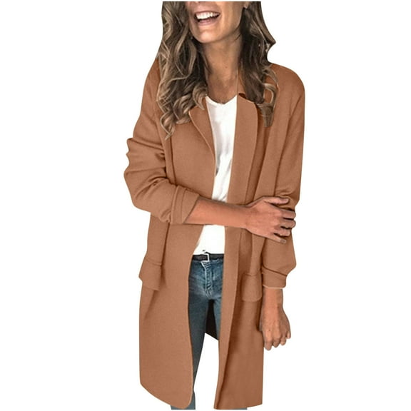 Herrnalise Jackets For Women Winter New Color Long Sleeve False Pocket Leisure Suit Coat Shackets For Women 2024 fall Khaki,S