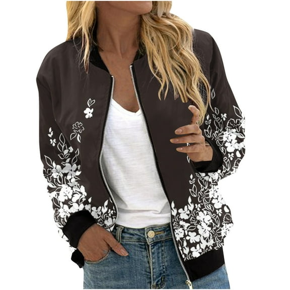 Herrnalise Jackets For Women Casual Print Patchwork OuterwearCardigan Jacket Zippered Jacket Long Sleeved Casual Jacket Shackets For Women 2024 fall White,M