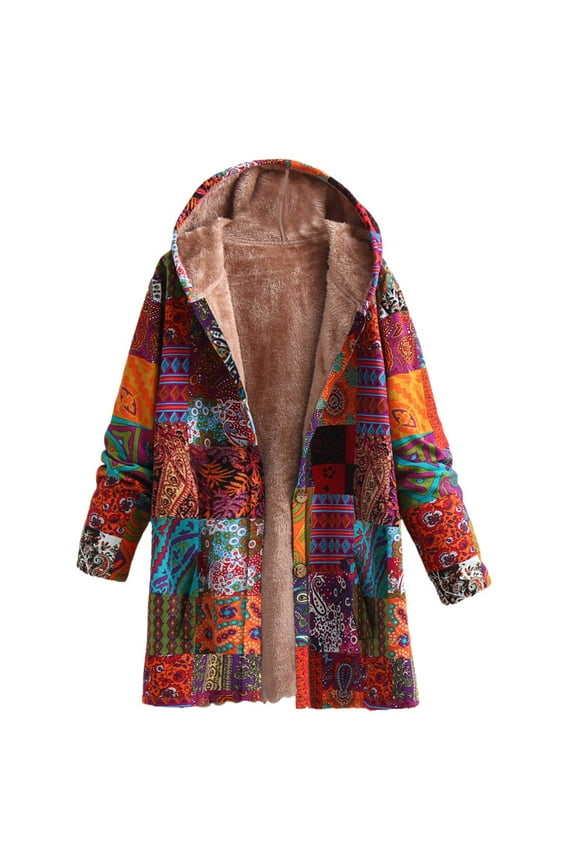 Jackets For Women Cotton And Linen Printing Hoodies For Fall Winter Fleece Jacket Casual Hooded Sweatshirts Thick Lined Shackets For Women 2024 fall Yellow,XL