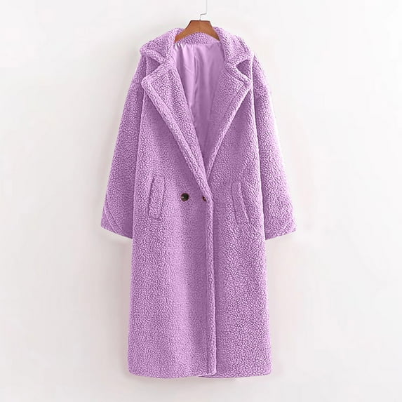 Herrnalise Jackets For Women Fall And Winter Solid Color Loose Cardigan Artificial Teddy Long Sleeve Thickened Warm Long Coat Shackets For Women 2024 fall Purple,S