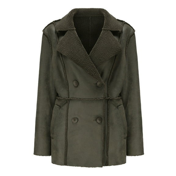 Herrnalise Jackets For Women Fashion Lapel Casual Pocket Plush Botton Suede Jacket Long Sleeve Hoodies Casual Outwear Shackets For Women 2023 fall Army Green,XXXL